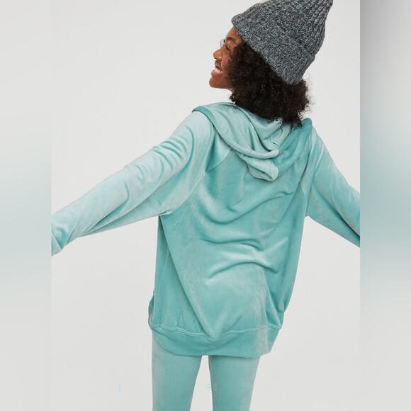 Aerie Soft Velvet Turquoise Full Zip Hooded Long Sleeve Jacket Women’s M - Picture 2 of 8